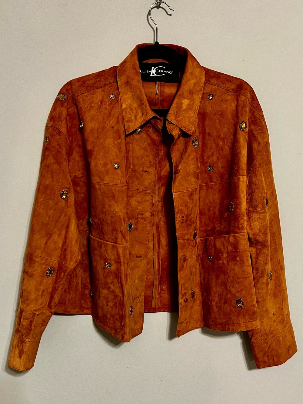 Luisa Cerano Rust Orange/Camel Brown Goat Suede Embellished Jacket | Women’s 12